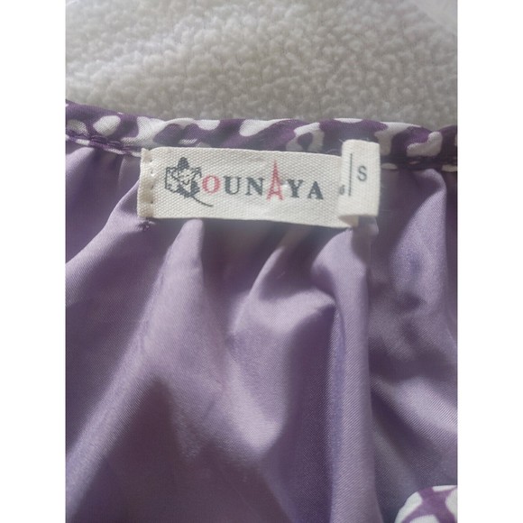Ounaya Women's Long Sleeve Chiffon Blouse Size Small Purple and White Split Neck - Picture 3 of 6
